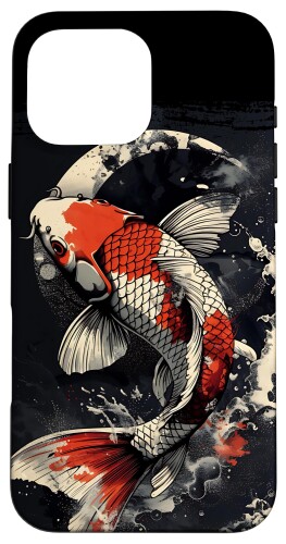 Koi Fish koi carp Japan art vintage aesthetic wave スマホケース iPhone 16 Pro Max 用の商品画像
