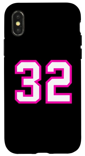 iPhone X/XS 番号 #32 スポーツジャージ 誕生日 ラッキー No. ピンク ホワイト スマホケース