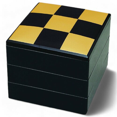 J-kitchens 漆器 重箱 3段 6.0寸 春風 黒市松 18cm 樹脂製 お重 お重箱 日本製