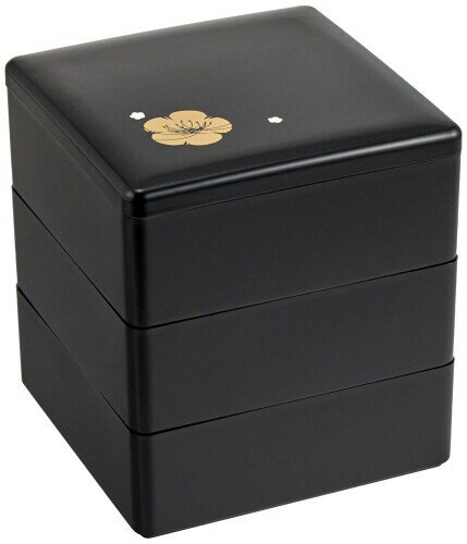 若泉漆器 3段重箱 4寸重 黒 梅花(内黒) H-155-75-A