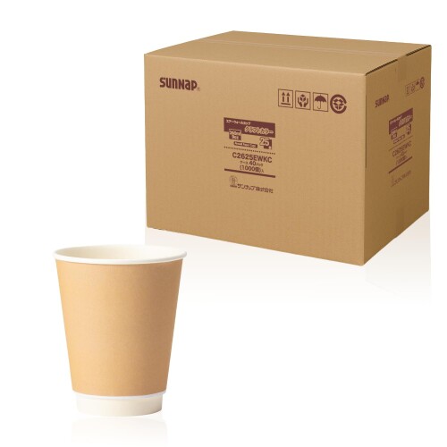 サンナップ まとめ買い エアウォールカップ クラフトカラー 260ml 1000個(25個×40パック) 二重構造の空気の層で熱を遮断 手に持っても熱くなりにくい 耐熱 断熱 耐冷 日本製 C2625EWKC