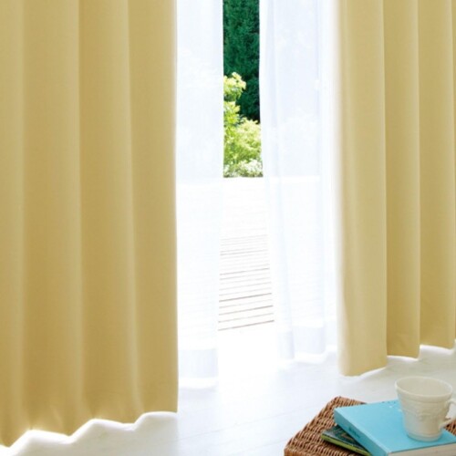 シーフィールド 日本製防炎 1級遮光カーテン 2枚組 幅100×90cm丈 イエロー 洗濯可 断熱 防音 NE-01