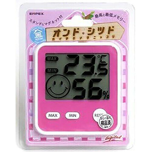 エンペックス (EMPEX) 温度計 湿度計 デジタル 置き マグネット 家 リビング 冷蔵庫 おうちルーム デジタルmidi温湿度計 ピンク TD-8415