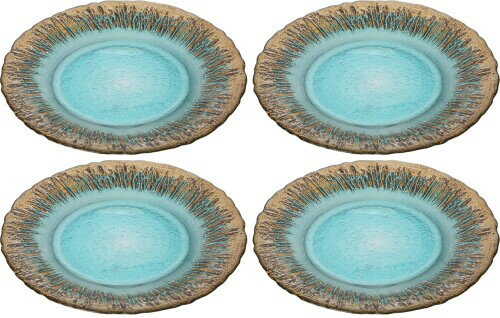 ヴェトロ・フェリーチェ 中皿 洋食器 プレート ターコイズ×ゴールド 21.5cm 4枚セット 幸せのガラス フラッシュ 349122P