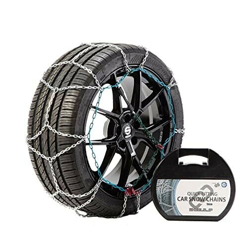 wheels(ホイールズ） タイヤチェーン スノーチェーン 汎用 金属 車 滑り止め チェーン 9mm 亀甲型 ジャッキ不要 非常用 滑り止め 雪対策 雪道 凍結 コンパクト収納 215/55R15 KNS90