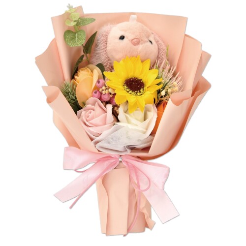 ポピー名古屋 ソープフラワー シャボンフラワー 造花 ギフト プレゼント ぬいぐるみ バラ 花束 約27cm クリアケース付き SBL-217 ピンク 【ソープフラワー】ソープフラワーとは、石けん素材から作られた観賞用のお花です。水やりやお...