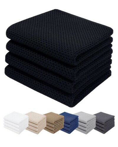 ［パノス］ ふきん キッチン 食器拭き ワッフルタオル フェイス ハンド/ワッフル 綿 キッチンクロス 4枚セット 34×73cm ブラック