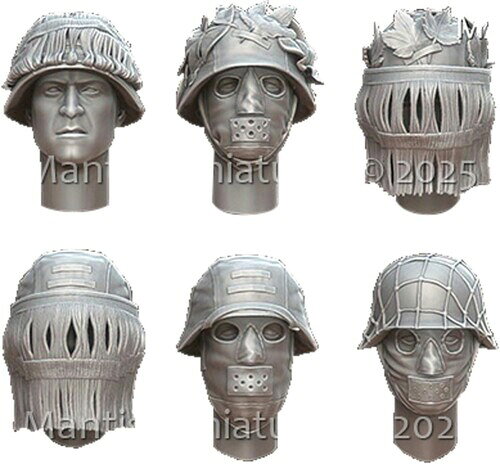 マンティスミニチュア 1/35 WWII ドイツ 偽装マスク付ヘッドセット 6種類・2サイズ 12個入 レジンキット MAC60 (人)