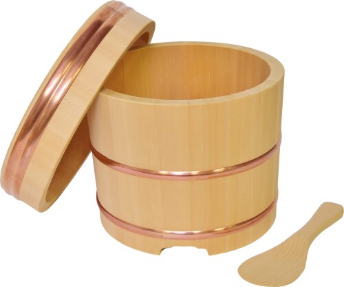 木曽工芸 木曽さわら 江戸型おひつ 7合用 手作り杓文字付き ナチュラル