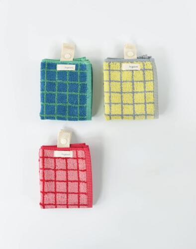 Kosugizen プチフェイスタオル 身につけるタオル Mikketa(ミッケタ) グラフチェック 3色各1枚入 25×40cm 出し入れ不要でさっと使えて簡単取りつけ 3枚セット MKT-144B-3