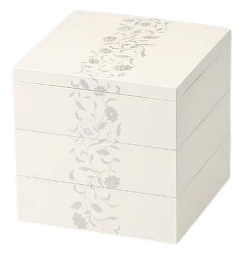 J-kitchens 日本製 重箱 アールデコ 5.5 寸三段 ホワイト （1本) 16.5cm お正月