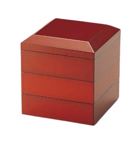 J-kitchens お重箱 面取45三段重 古代朱 （1組) 13.5cm 漆塗り 手塗り 日本製