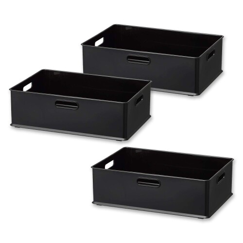 サンカ インボックス 「カラーボックスにぴったりフィット」する収納ボックス Mサイズ ブラック (幅38.9×奥行26.6×高さ12cm) 3方向取っ手付き 積み重ね可能 おしゃれ 引き出し キャスター