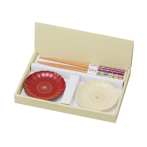 まえじゅう漆器花皿・箸ペア 菊 2J-138