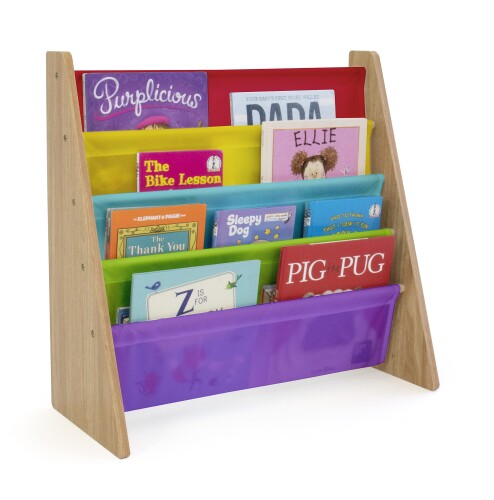 Humble Crew Kids Book Rack Storage Bookshelf, 4 Tiers, Rainbow/Natural Wood