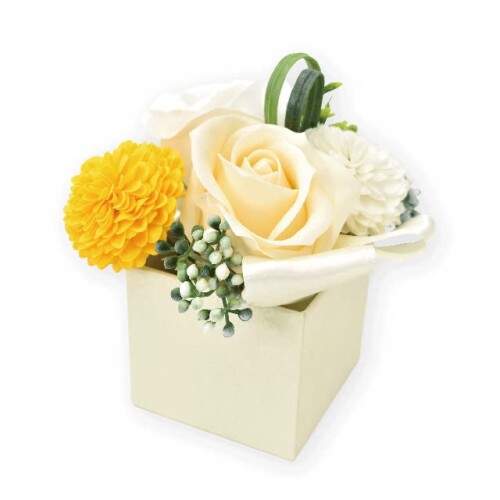 ポピー名古屋 ソープフラワー シャボンフラワー 仏花 お供え花 造花 フラワーボックス 菊 バラ ボックス 約13cm クリアケース付き S-158 イエロー