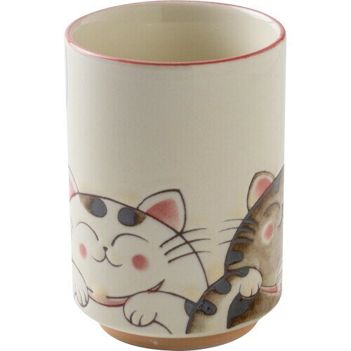 みのる陶器 水晶ねこ 湯呑 ピンク