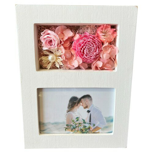 キューフラ(Q-FLA) アレンジ フォトフレーム プリザーブドフラワー ホワイト ピンク 母の日 ギフト 贈り物 813450