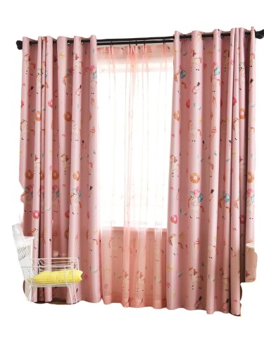 シングルパネルカーテン キッズ 子供 ベビー ユニコーンプリント 子供部屋 1ピース ポリエステル ピンク 女の子 ガール (15327-15330) 幅100×高さ200cm