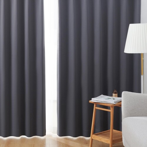クモリ(Kumori) カーテン 遮光度99.99% 1級 遮光カーテン しっかり厚手 断熱 遮熱 防寒 防音 節電効果 省エネ 形状記憶加工 洗濯可能 無地 寝室 リビング アジャスター フック付き(ダークグレ