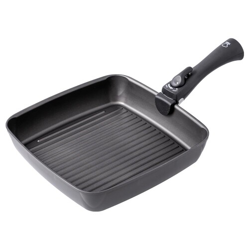 アイメディア(Aimedia) 魚焼きパン グリルパン フライパンセット 2点 (スクエアパン/専用脱着ハンドル) スクエアパン 26cm角 脱着ハンドル付 取っ手セット チタンシェフ ワイドサイズ IH対応