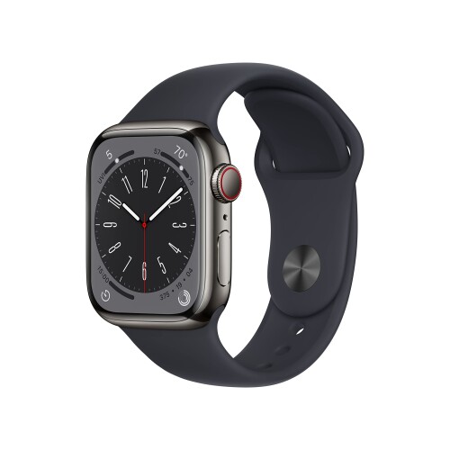Apple Watch Series 8 GPS + Cellularモデル、41mmケース グラファイトステンレススチールケースとグラファイトミラネーゼループを組み合わせたスマートウォッチ。フィットネストラッカー、血中