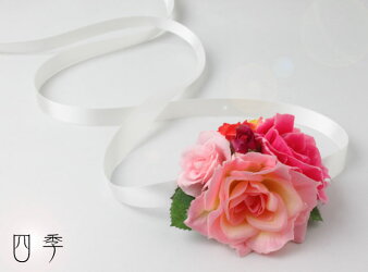 ブーケ*造花*ラウンドブーケ*花冠*7776*ピンク&レッド*ミックス*結婚式♪【送料無料】B_0143