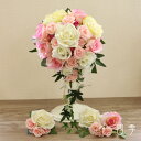 ウェディングブーケ ピンク&ホワイト ブトニア付き フランシス キャスケードブーケ 造花 結婚式 海外挙式 前撮り 二次会【送料無料】B_0191