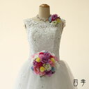 ウェディングブーケ ミックスカラー ラウンドブーケ ヘッドドレス 造花 結婚式 海外挙式 前撮り【送料無料】B_0181