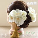 髪飾り ヘッドドレス 胡蝶蘭 リスボン Bホワイト2 タッセル Uピン ワイヤー 和装 パーティ 結婚式 海外挙式 造花【送料無料】 H_0357b
