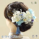 成人式 髪飾り 胡蝶蘭 七条 Eライトブルー ヘッドドレス プリザーブドフラワー かすみ草 結婚式 白無垢 和装 花嫁 和婚 神前式 造花【送料無料】K_041...