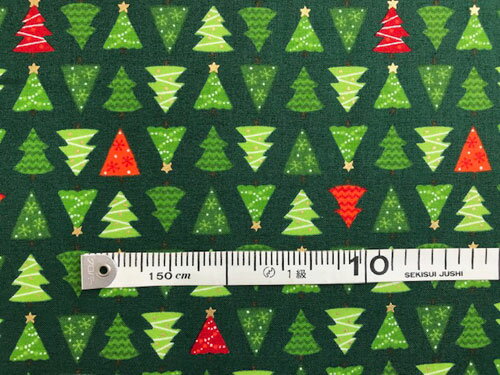 パッチワーク 生地 クリスマスプリント ツリー柄 グリーン系:数量1＝10cm