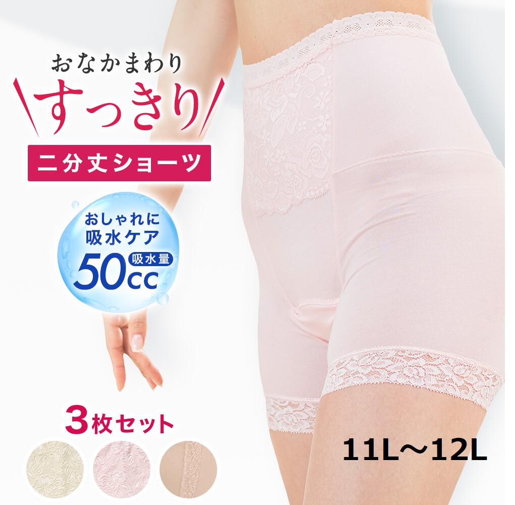 【最大5％OFFクーポン☆毎月18日はミセスエールの日 5/18 0:00～23:59】 失禁パンツ 女性用 尿漏れパンツ パワーネット ソフトガードル おしゃれ 失禁ショーツ レディース 大きいサイズ 締め付けない 深め 【お腹すっきり二分丈ショーツ】 (3色組)