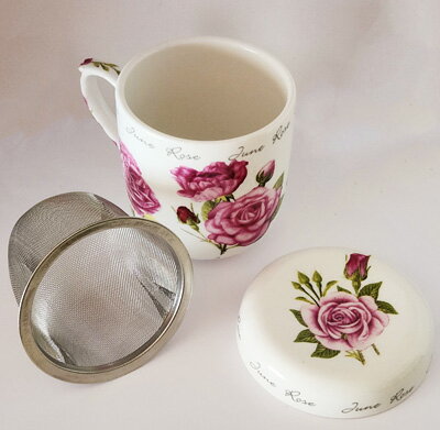 Rakuten - 【マグカップ】Floral Porcelain　オールドローズ　（ふた・茶こしつき）　※専用の箱は、ありません。配送方法：宅配のみ