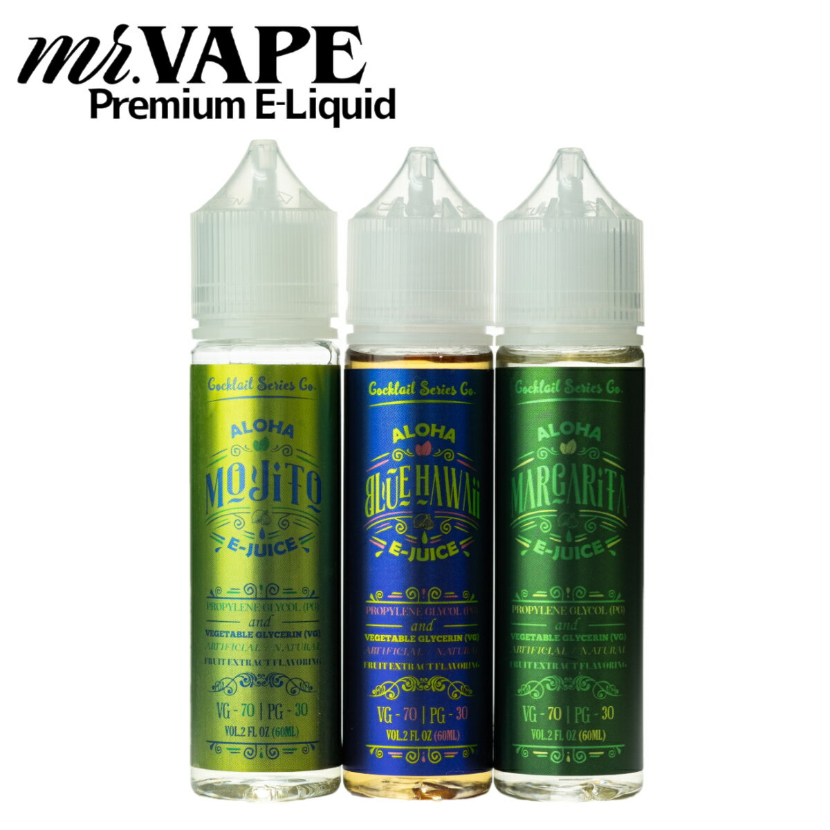 楽天Mr.VAPE【送料無料】ALOHA　E-JUICE vape リキッド 送料無料 ベイプ 禁煙 節煙 リキッド フルーツ カクテル お酒 マルガリータ モヒート ブルーハワイ 電子タバコ 爽やか テキーラ ライム パイナップル パイン ミント