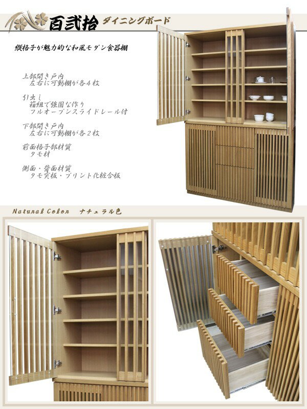 食器棚 120 キッチンボード ダイニングボード キッチン収納 キャビネット カップボ...