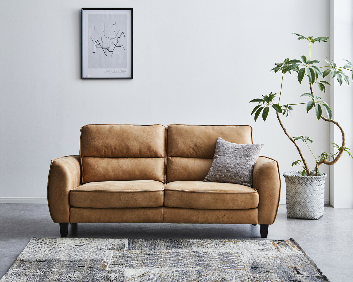 ソファー ソファ ファブリックレザー ポケットコイル 3人掛け 3人用 幅186cm 北欧 ナチュラル おしゃれ キャメル ベージュ 【送料無料】北海道 東北 沖縄 離島は別途お見積り マラソン 新生活 大川 木工祭