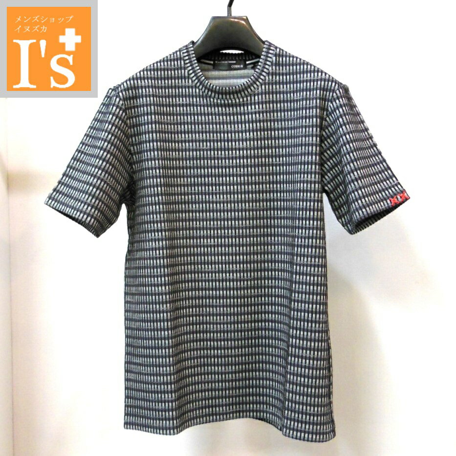 CODE:B（コードビー）グラデーションチェック×レッドステッチ デザイン 半袖 丸首 ストレッチ ティーシャツ・Tシャツ ブラック×グレー  コードビー服 ブランド ゴルフ 服
