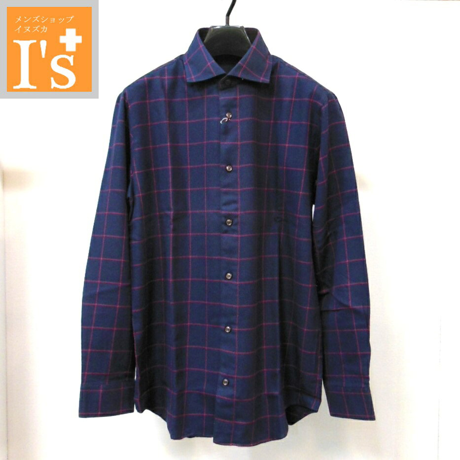 Chambray Shirts - 40％OFF【春秋冬 お買い得 OUTLET SALE】B.NUOVO（ビーヌーボ）大柄×チェック デザイン 長袖 ワイドカラー 綿100％ シャツ ネイビーブルー【L】 ボントン ビーヌーボ服 アウトレット セール ブランド ゴルフ服 日本製 トップス