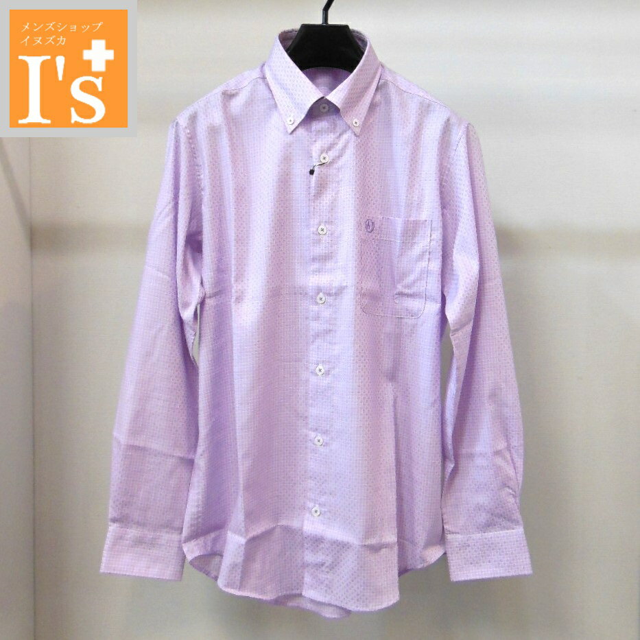 30%OFF【2025 新作 秋冬SALE】ANGELO（アンジェロ）総柄×幾何学 デザイン 長袖 ボタンダウン ストレッチ シャツ 淡いパープル 【48(L)】【50(LL)】 アンジェロ服 セール ブランド ゴルフ 服 日本製 トップス