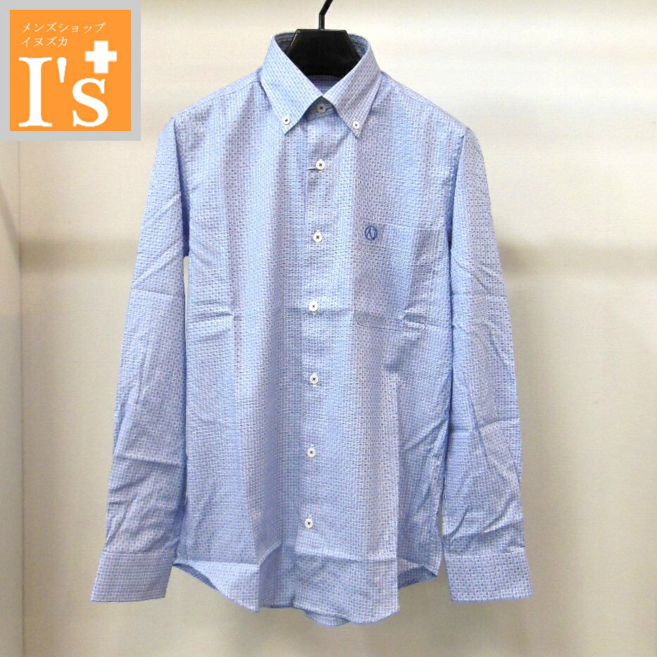 30%OFF【2025 新作 秋冬SALE】ANGELO（アンジェロ）総柄×幾何学 デザイン 長袖 ボタンダウン ストレッチ シャツ 淡いブルー 【46(M)】【48(L)】 アンジェロ服 セール ブランド ゴルフ 服 日本製 トップス