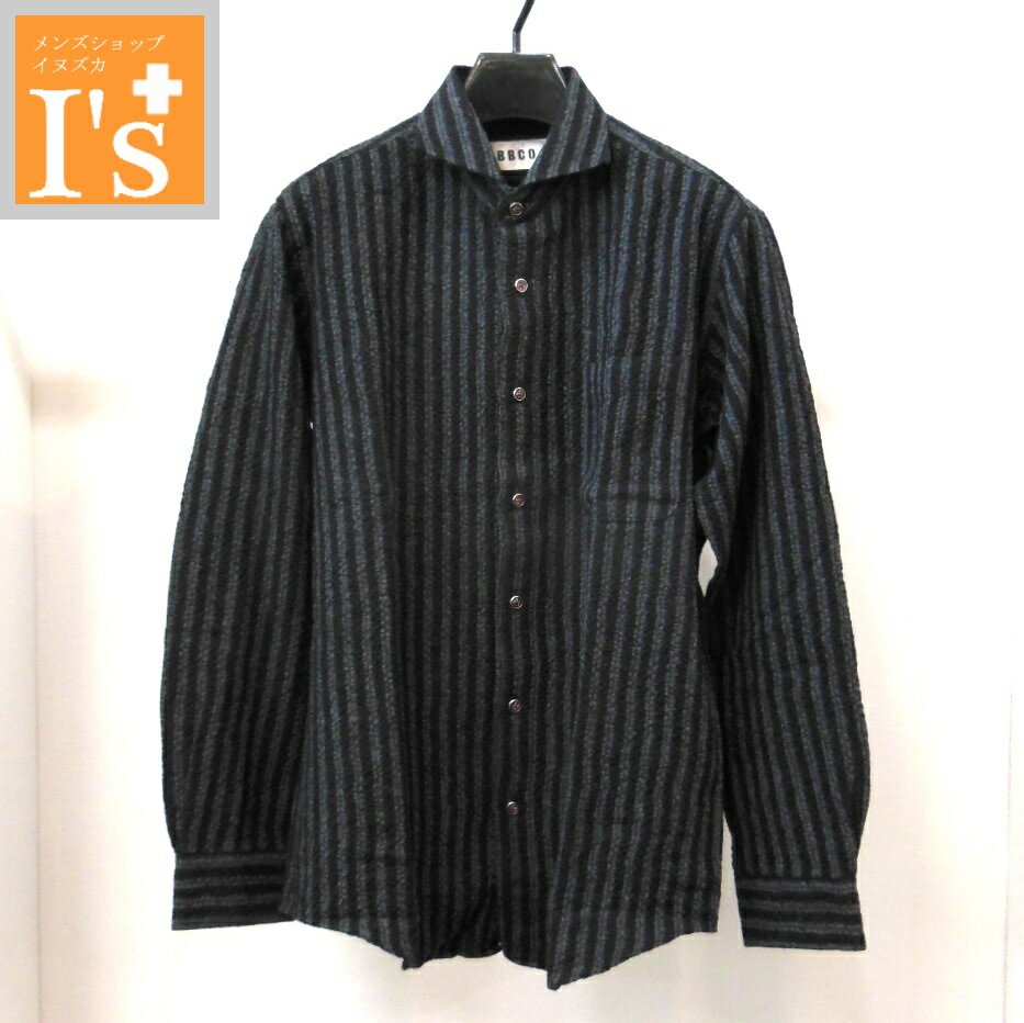 30%OFF【2025 新作 秋冬SALE】BBCO（ビビコ）ニット編み×ストライプ柄 デザイン 長袖 スマート衿 カッタウェイ 毛混 シャツ・シャツアウター ブラックベース 【48(L)】 アンジェロ ビビコ服 セール ブランド ゴルフ 服 日本製 トップス