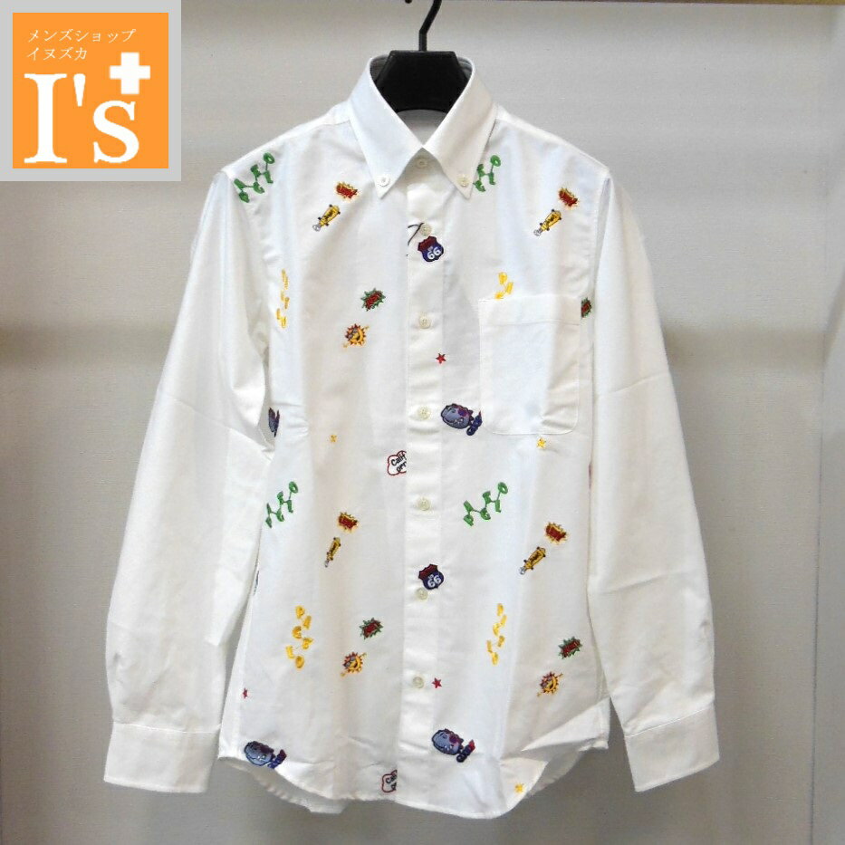 50%OFF【秋冬 お買い得 OUTLET SALE】PAGELO（パジェロ）アートポップ×ダイナソー（恐竜）モチーフ デザイン 長袖 ボタンダウン 綿100% シャツ ホワイト（白色）【LL】 アンジェロ パジェロ服 アウトレット セール ブランド ゴルフ 服 日本製 トップス