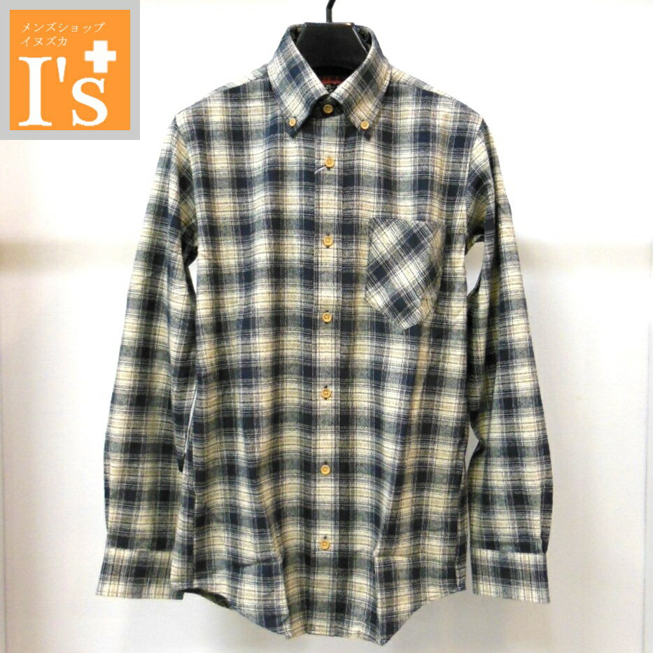 50%OFF【秋冬 お買い得 OUTLET SALE】VINCI（ヴィンチ）チェック×ウッド風ボタン デザイン 長袖 ボタンダウン 適度な厚さ 綿100% シャツ ポケットあり ネイビーベース【46(M】【50(LL】 アンジェロ ヴィンチ服 アウトレット セール ブランド ゴルフ 服 トップス