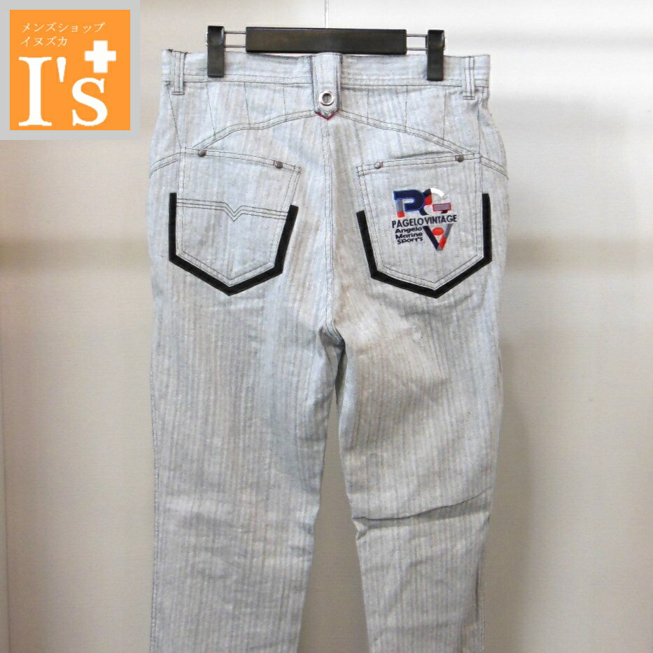 50％OFF【春夏 お買い得 OUTLET SALE】PAGELO（パジェロ）同色系シャドーストライプ×カラフルロゴ刺繍 デザイン 縦ポケット ストレッチ デニム グレー系（霜降り） 【79】【82】【85】【88】【91】 アンジェロ パジェロ服 アウトレット セール ブランド ゴルフ 服