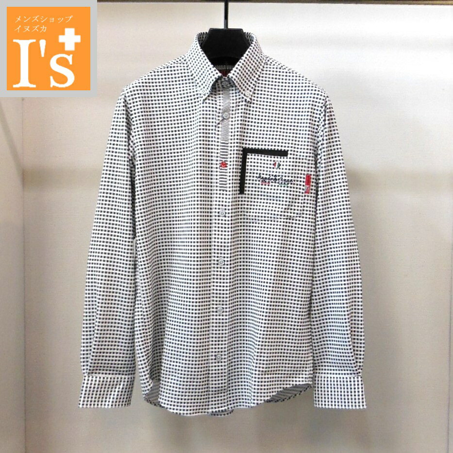 50%OFF【春夏 お買い得 OUTLETSALE】PAGELO（パジェロ）サッカー生地×チェック デザイン 長袖 ボタンダウン ポリエステル100% シャツ グレーベース 【M】【LL】 アンジェロ パジェロ服 アウトレット セール ブランド ゴルフ 服