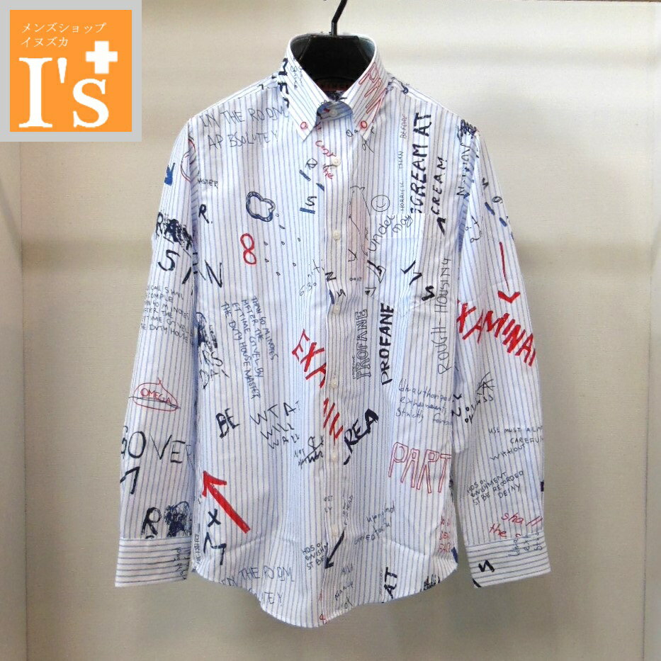 Chambray Shirts - 50%OFF【春夏 お買い得 OUTLET SALE】VINCI（ヴィンチ）アートポップ×ロゴ・モチーフ ストライプ デザイン 長袖 ボタンダウン 綿100％ シルキー シャツ ホワイト×ブルー 【48(L)】 アンジェロ ヴィンチ服 アウトレット セール ブランド ゴルフ 服