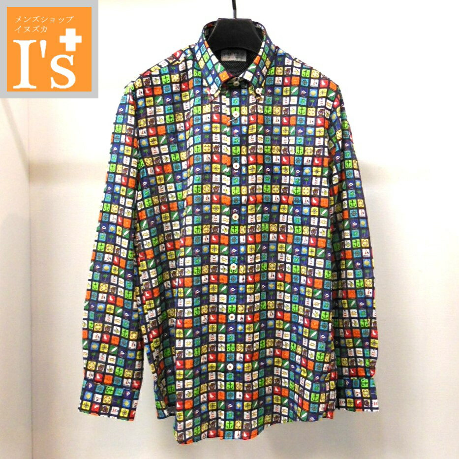 50%OFF【春夏 お買い得 OUTLETSALE】PAGELO（パジェロ）くま・マリン×アイコンモチーフ デザイン 長袖 ボタンダウン 綿×レーヨン シャツ ブラックベース 【L】 アンジェロ パジェロ服 アウトレット セール ブランド ゴルフ 服