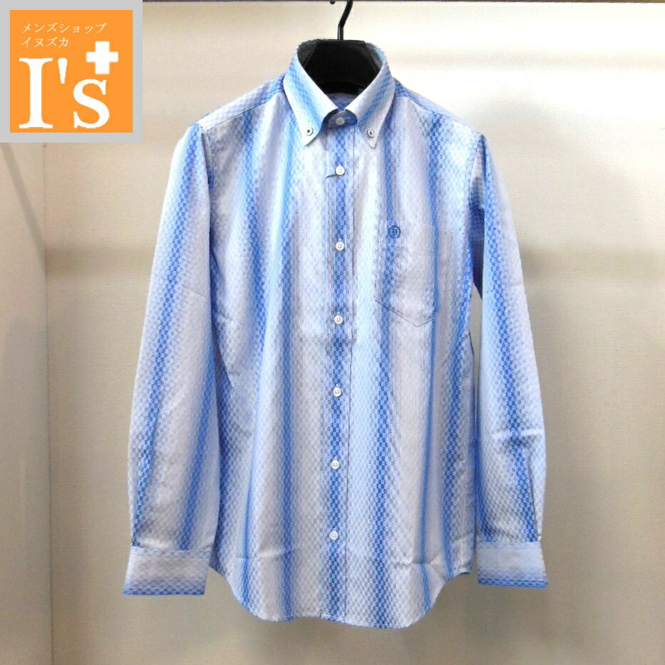 Chambray Shirts - 50%OFF【春夏 お買い得 OUTLET SALE】VINCI（ヴィンチ）市松模様×グラデーション ストライプ デザイン 長袖 ボタンダウン 綿100％ シャツ ブルー×ホワイト 【Мサイズ】 アンジェロ ヴィンチ服 アウトレット セール ブランド ゴルフ 服