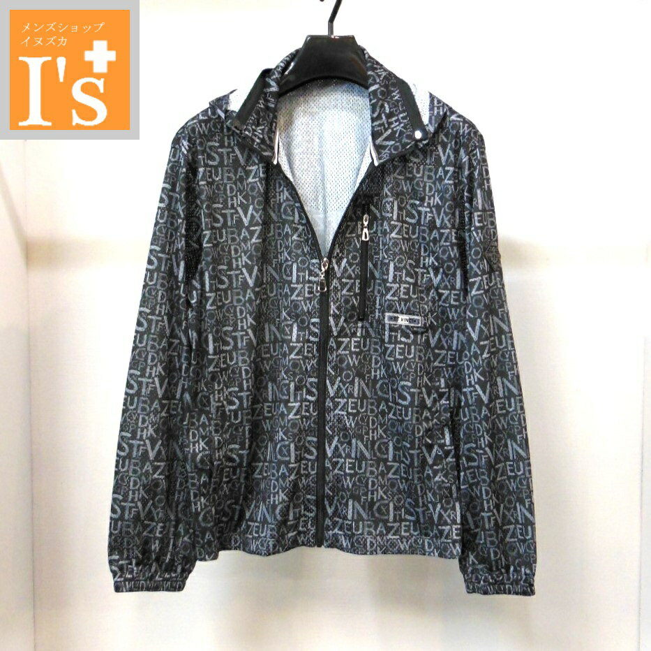 Coverall - 50%OFF【春夏 お買い得 OUTLETSALE】VINCI（ヴィンチ）フード脱着可能×モノグラム柄 デザイン 長袖 薄手 メッシュ生地 ブルゾン ブラックベース 【50(LL)】アンジェロ ヴィンチ服 アウトレット セール ブランド ゴルフ 服